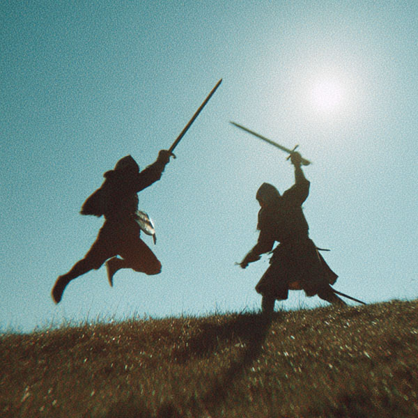 A swordfight between two knights